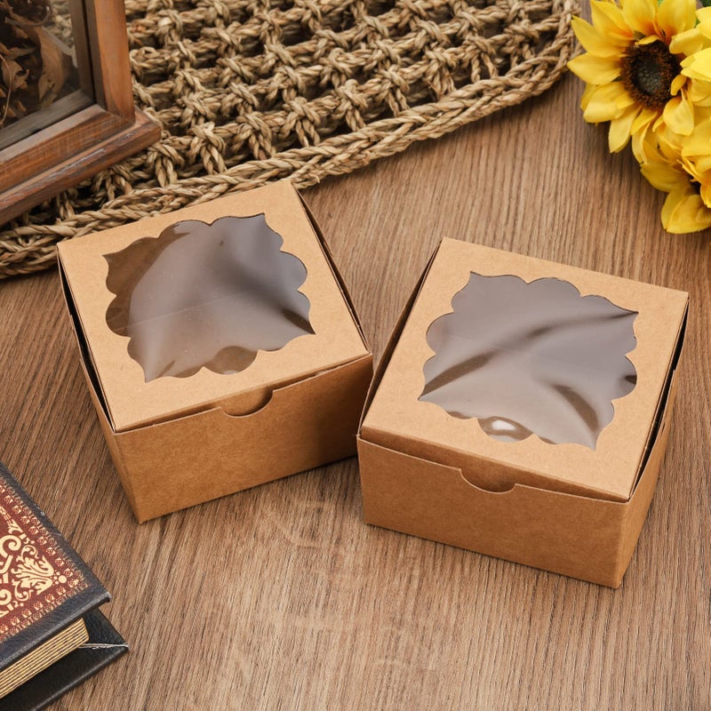 NPLUX 50pcs Cookie Boxes with Window Bakery Boxes Small Treat Boxes Mini Pie Boxes Pastry Boxes 4x4x2.5in(Brown) - Image 2